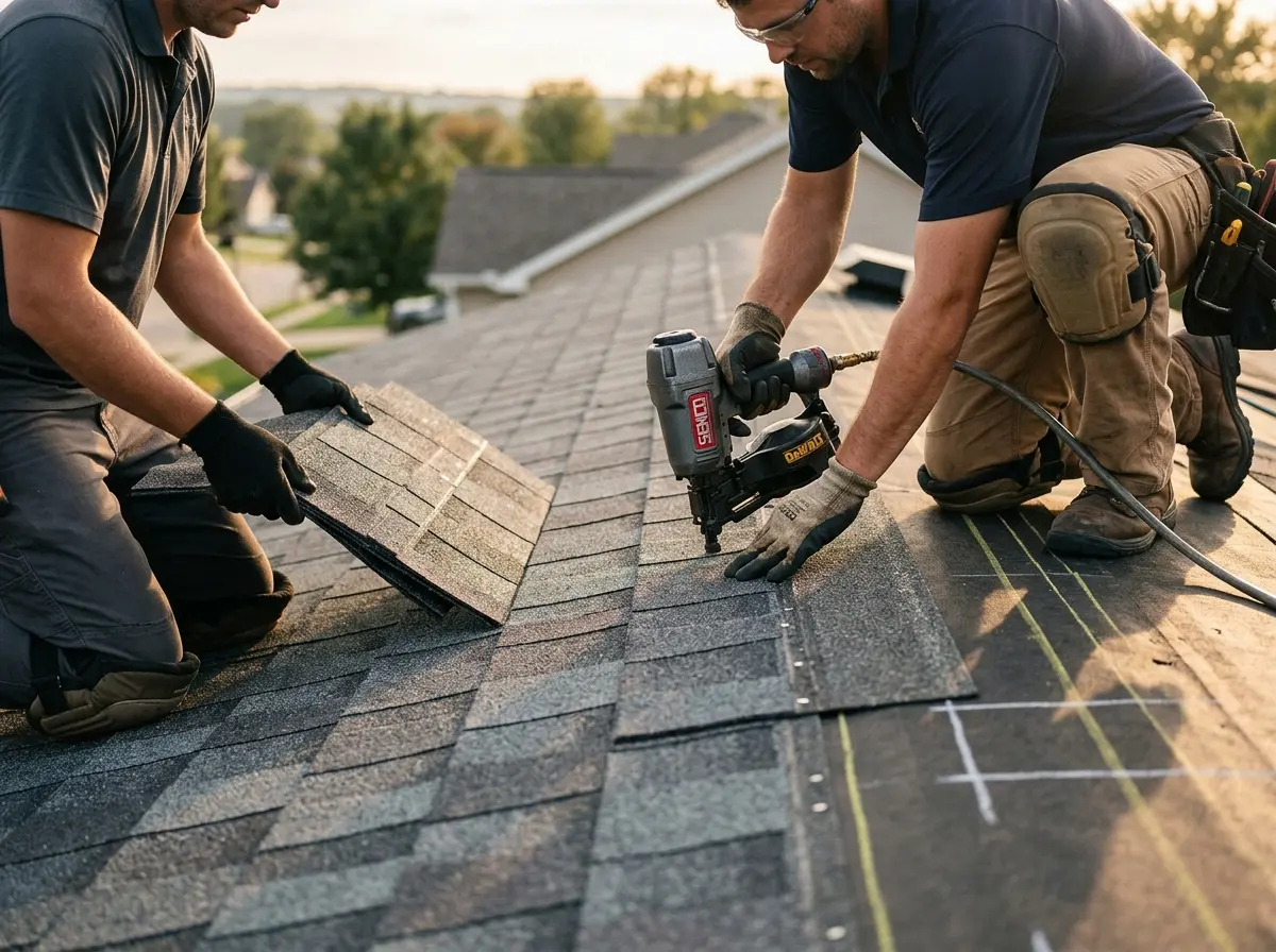 Professional roofer working on a residential roof in Rancho Mission Viejo